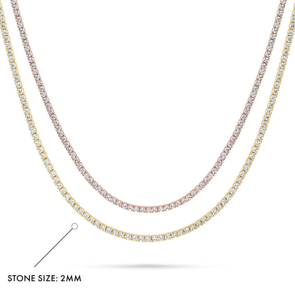 Front view of CZ Layered Tennis Choker Set in Gold Flashed Sterling Silver, 2-Piece Style 5