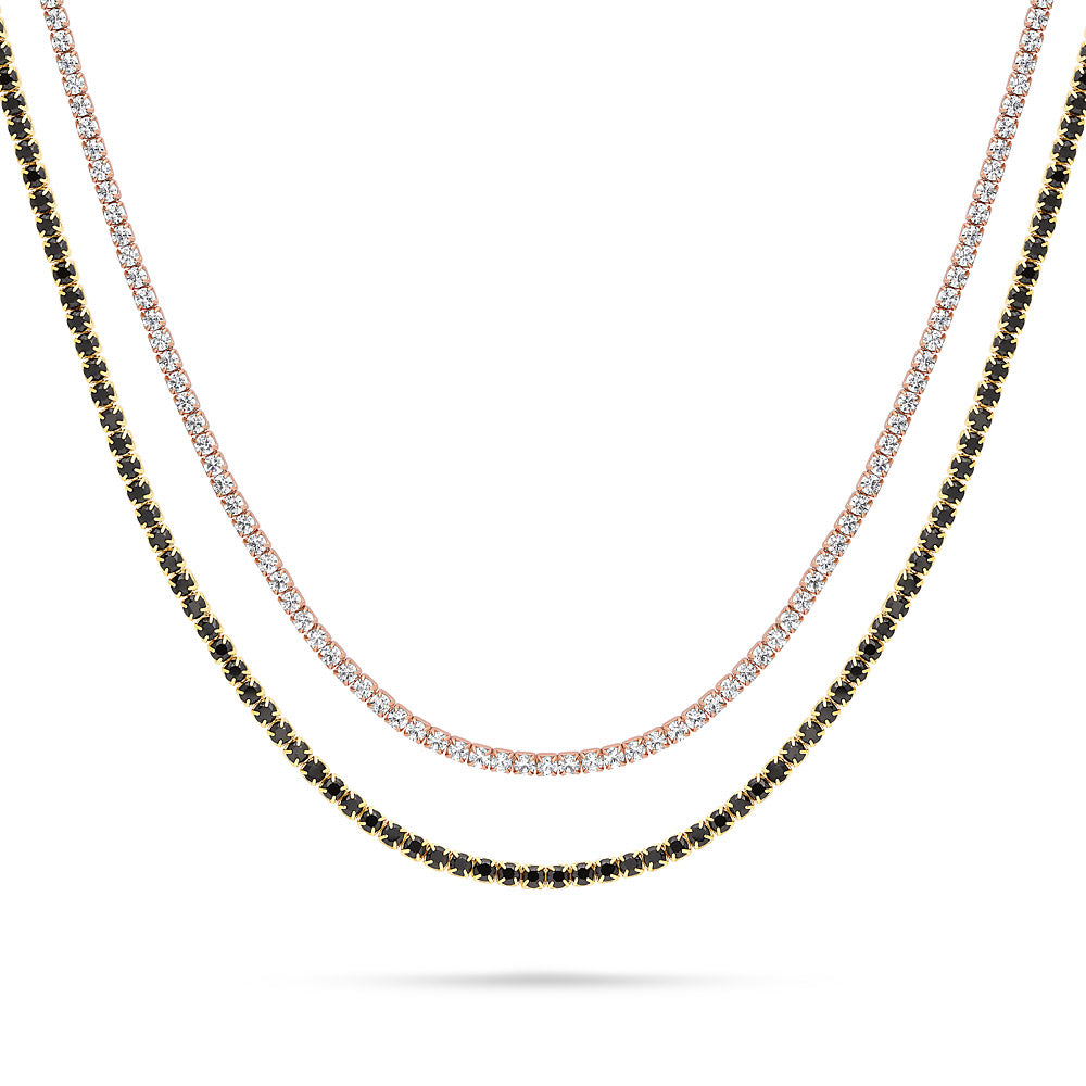 CZ Layered Tennis Choker Set in Gold Flashed Sterling Silver, 2-Piece Style 6