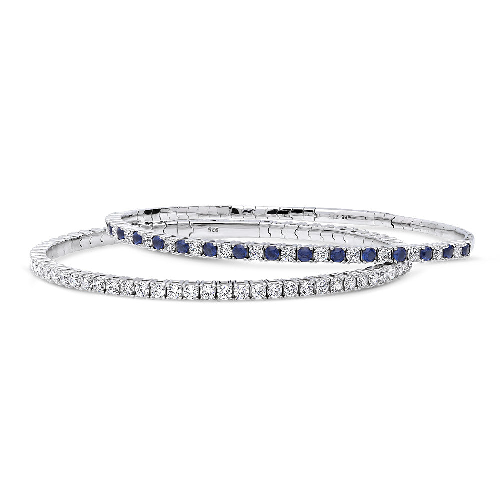 Flexible CZ Bangle in Sterling Silver, 2 Piece Set, 1 of 15