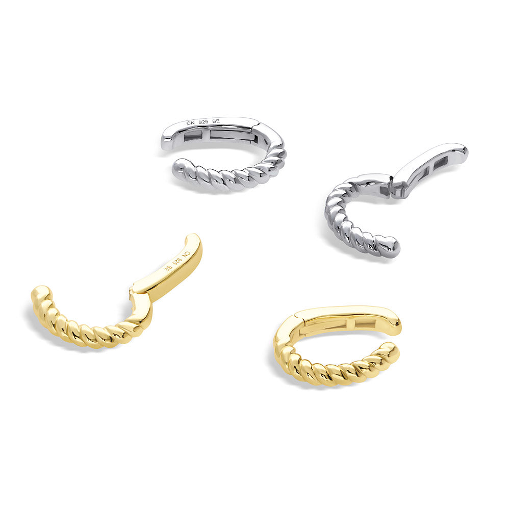 Cable Ear Cuff Cartilage Earrings in Sterling Silver, 2 Pairs