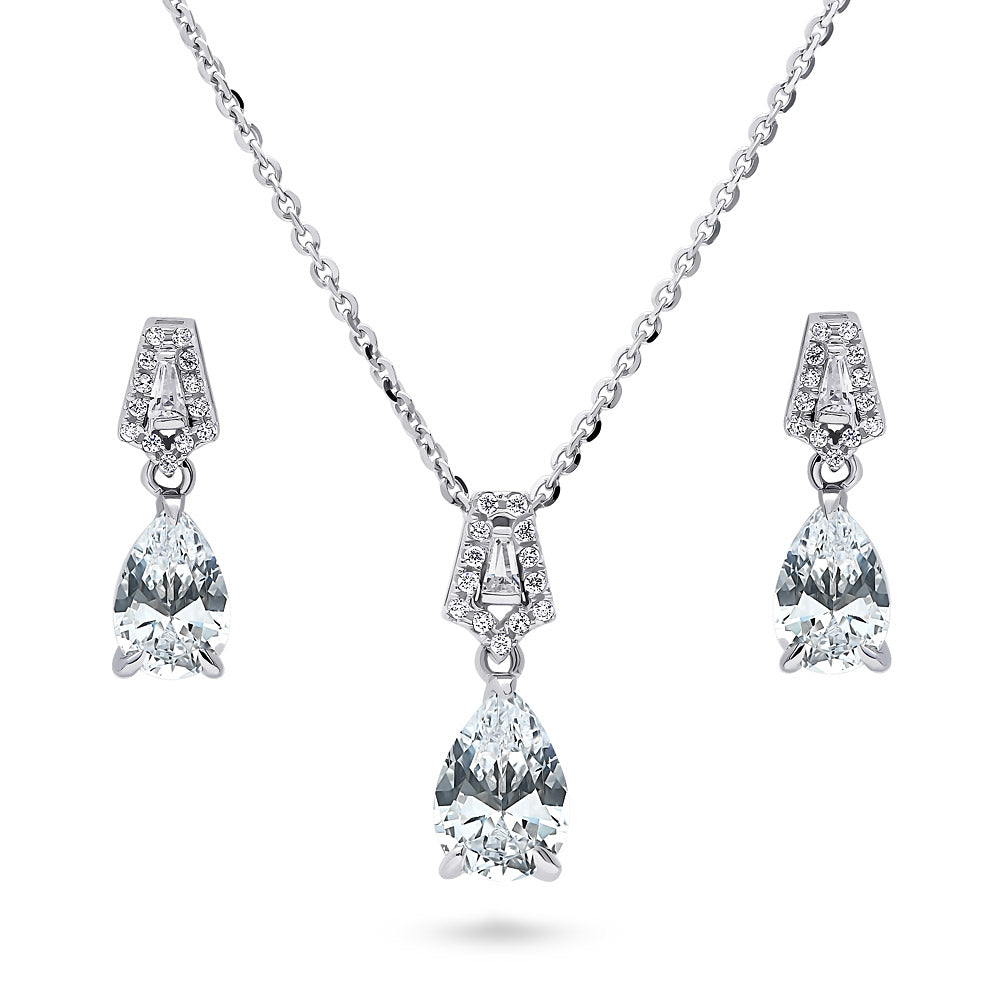 Art Deco CZ Necklace and Earrings in Sterling Silver, 1 of 6