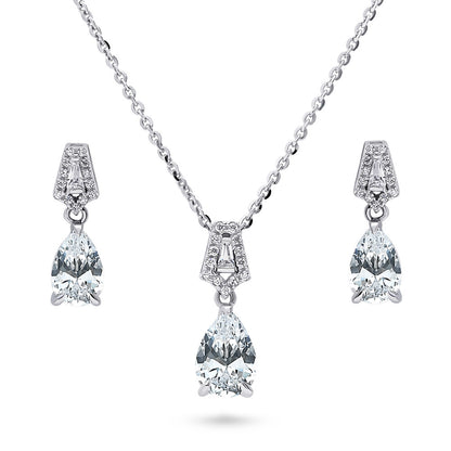 Art Deco CZ Necklace and Earrings in Sterling Silver