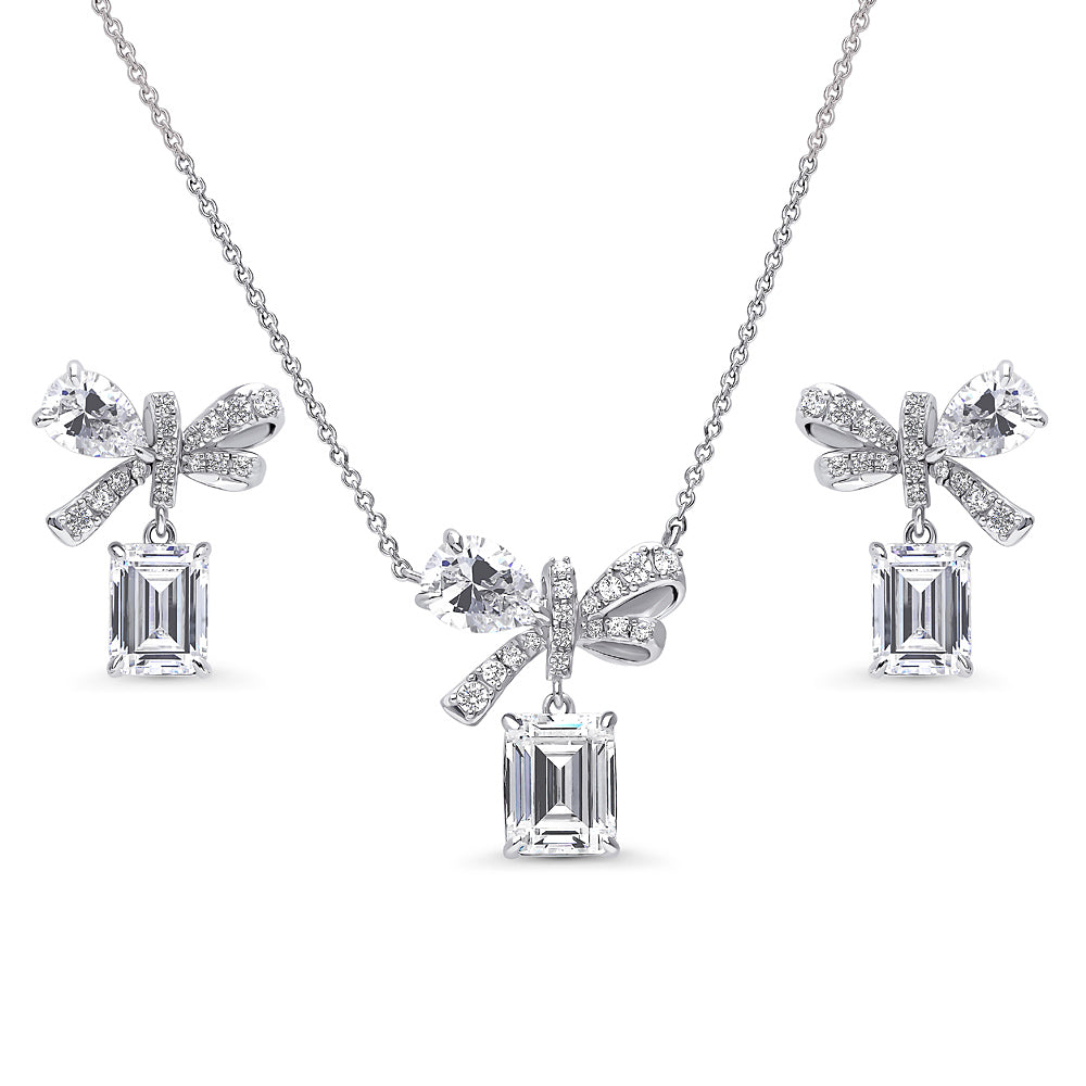 Bow Tie Ribbon CZ Set in Sterling Silver