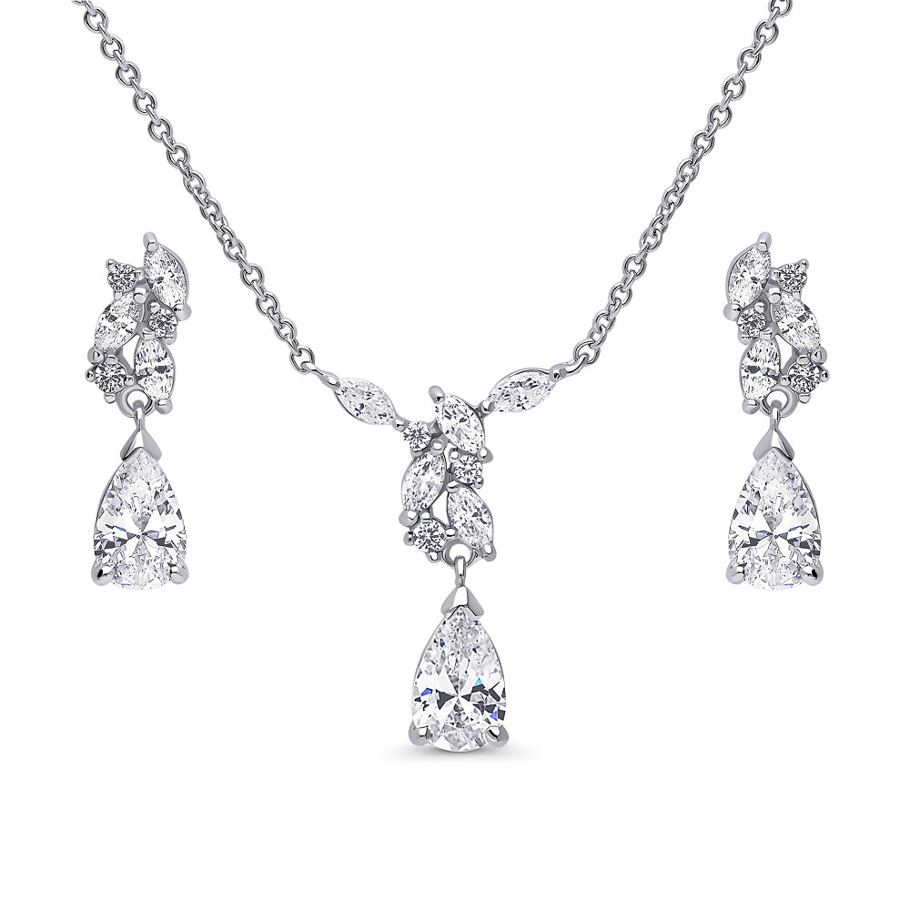 Cluster Teardrop Navette CZ Set in Sterling Silver, 1 of 6