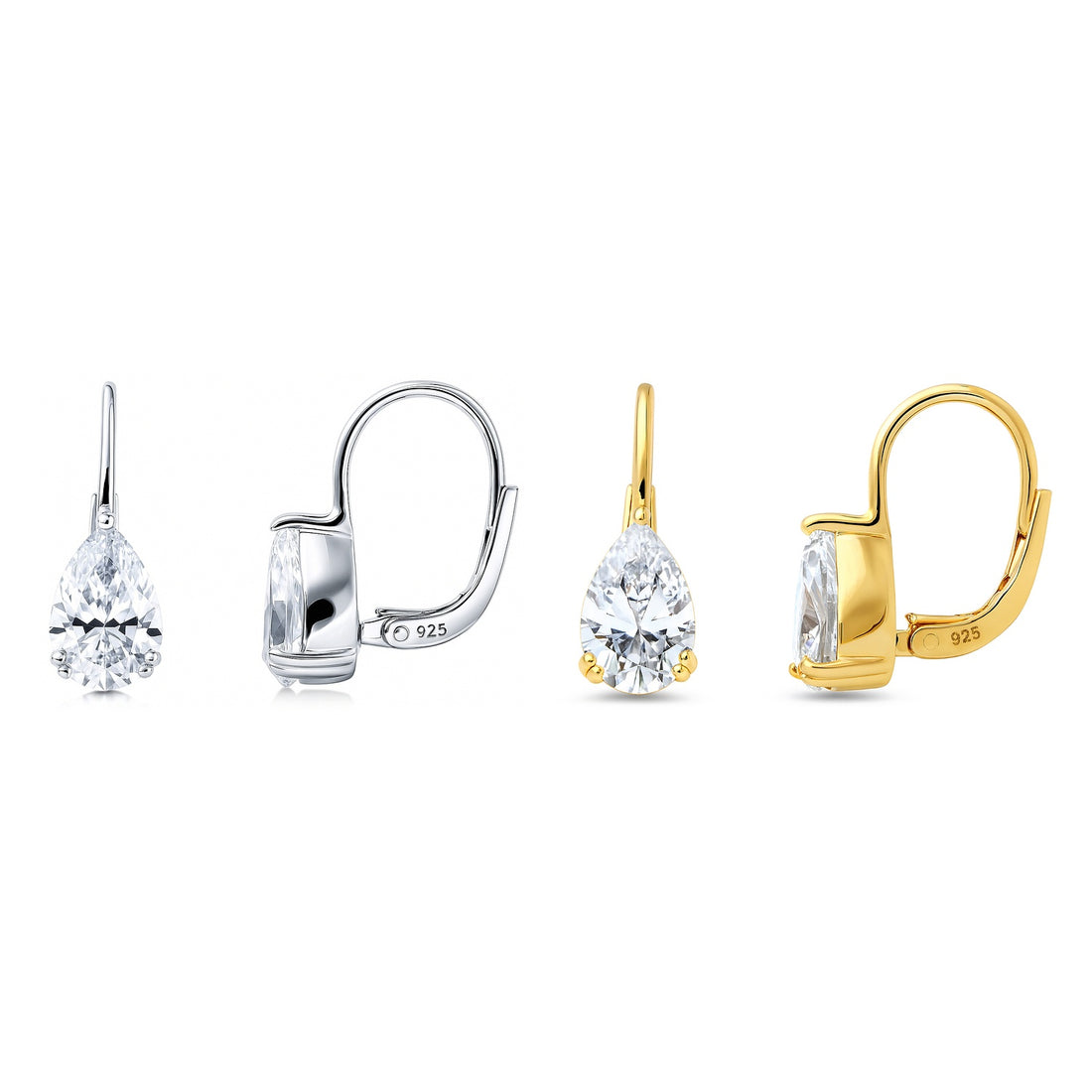 Solitaire CZ Earrings in Gold Flashed Sterling Silver, 2 Pairs