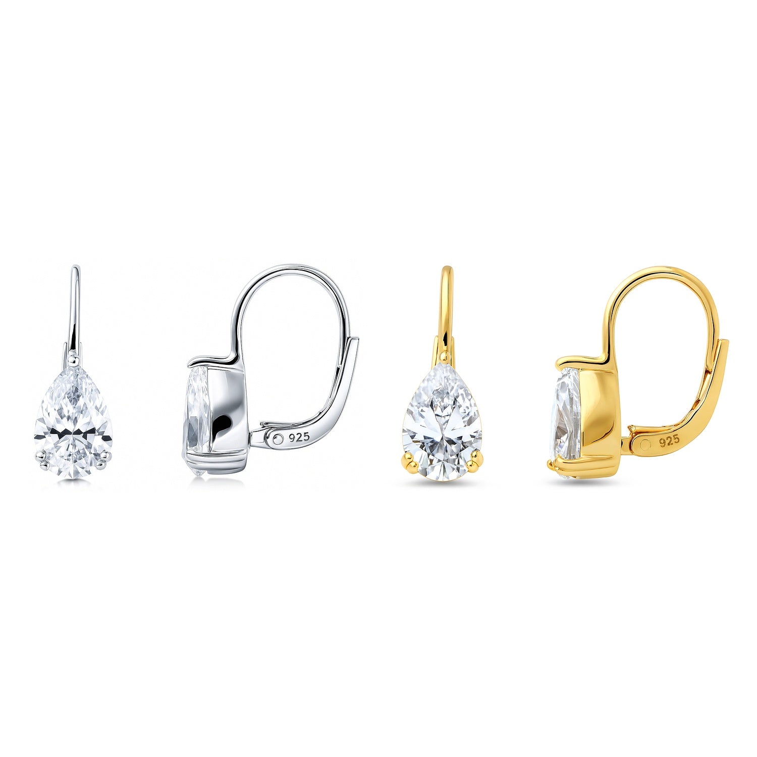 Solitaire CZ Earrings in Gold Flashed Sterling Silver, 2 Pairs, 1 of 10