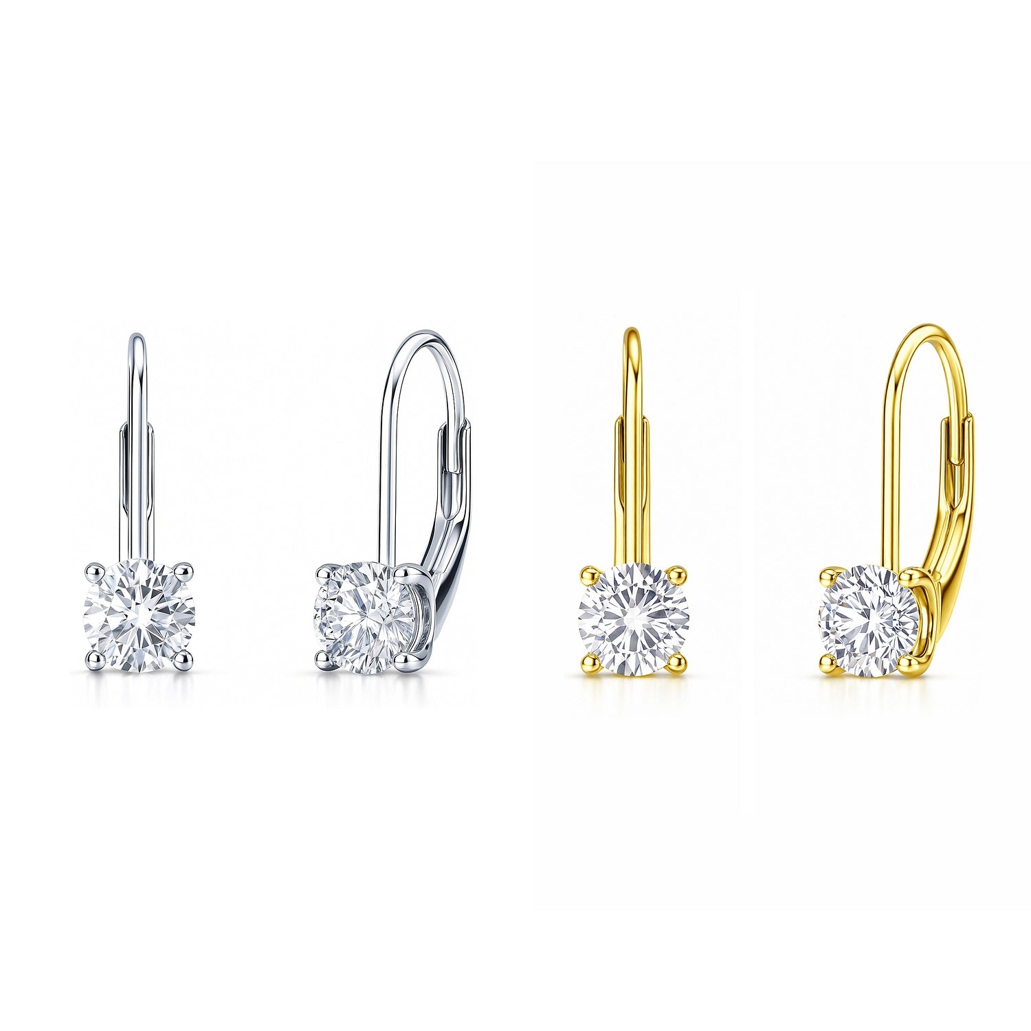 Solitaire CZ Earrings in Gold Flashed Sterling Silver, 2 Pairs, 1 of 13