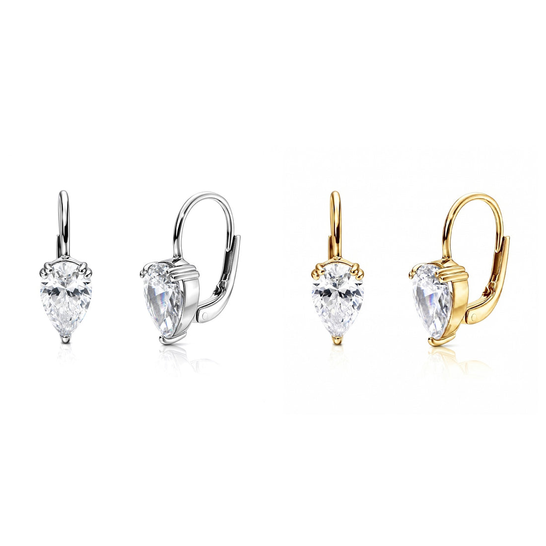 Solitaire CZ Earrings in Gold Flashed Sterling Silver, 2 Pairs