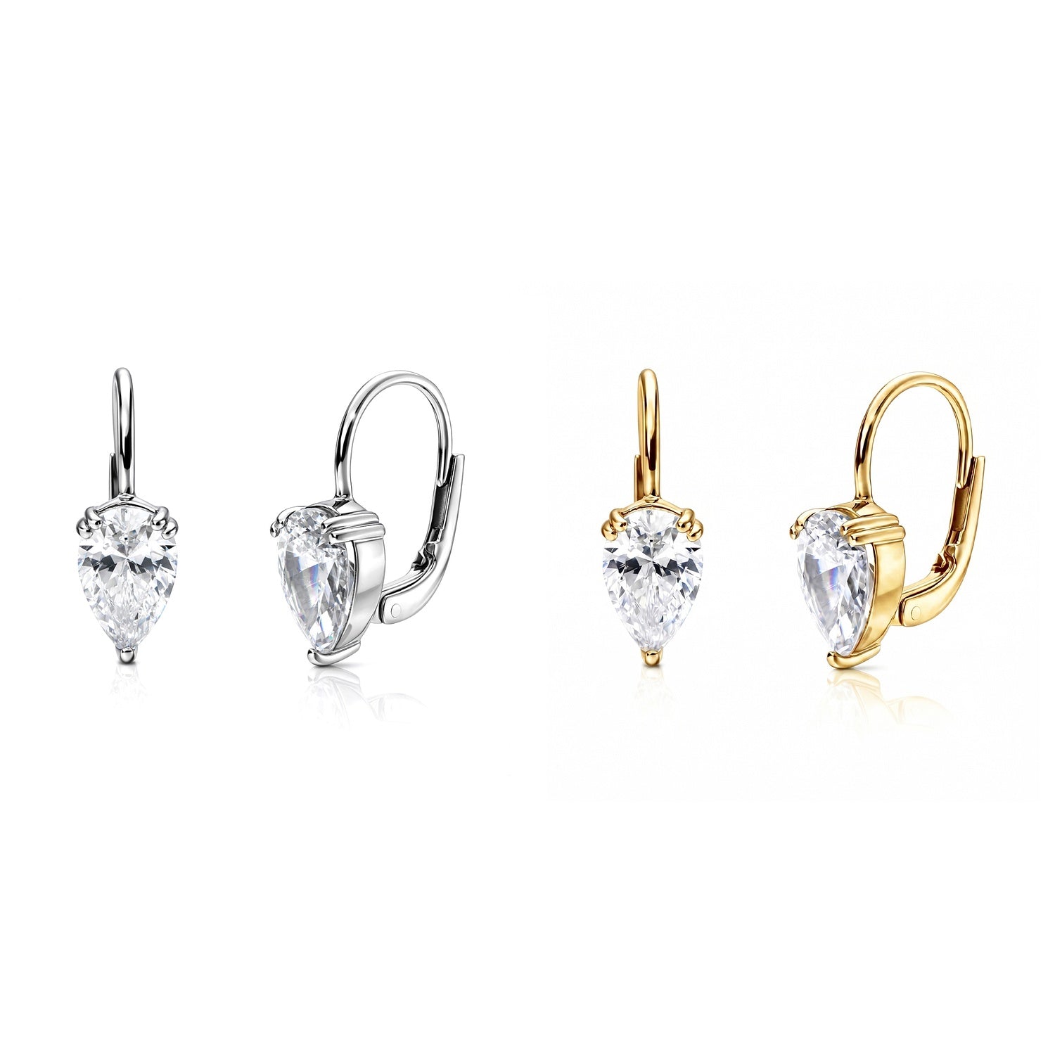 Solitaire CZ Earrings in Gold Flashed Sterling Silver, 2 Pairs