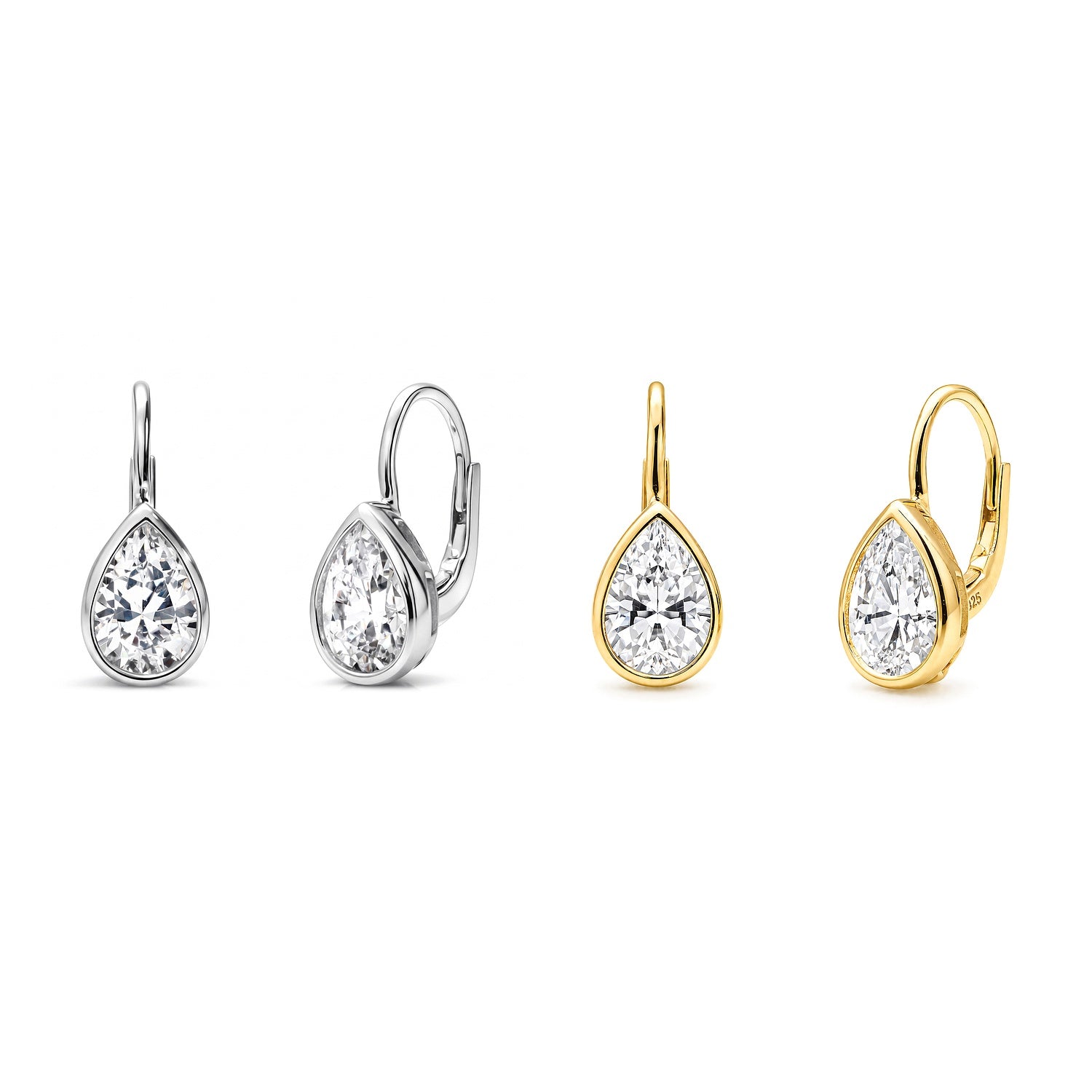 Solitaire CZ Earrings in Gold Flashed Sterling Silver, 2 Pairs, 1 of 6