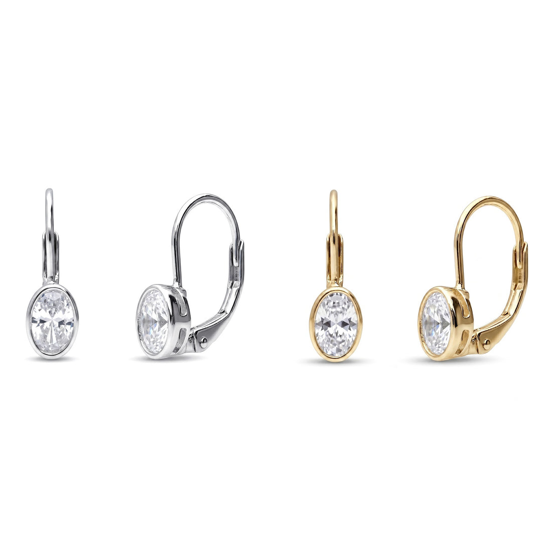 Solitaire CZ Earrings in Gold Flashed Sterling Silver, 2 Pairs