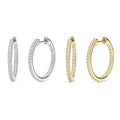 CZ Small Hoop Earrings in Gold Flashed Sterling Silver 0.9-1 inch, 2-Pair Set, 0.9 inch