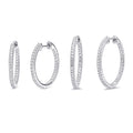 CZ Small Hoop Earrings in Gold Flashed Sterling Silver 0.9-1 inch, 2-Pair Set, Rhodium Plated