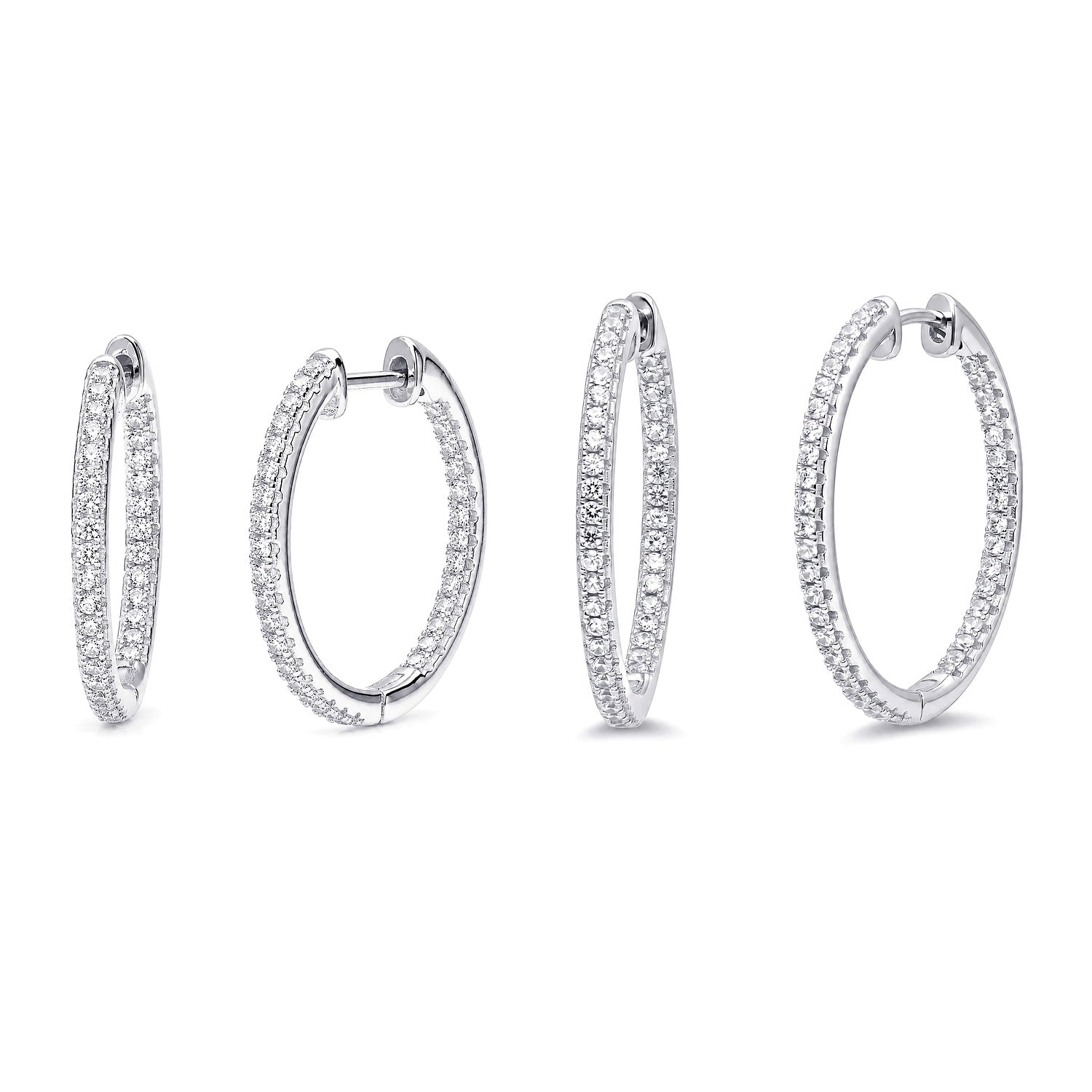 CZ Hoop Earrings in Gold Flashed Sterling Silver 0.9-1 inch, 2 Pairs, 4 of 4