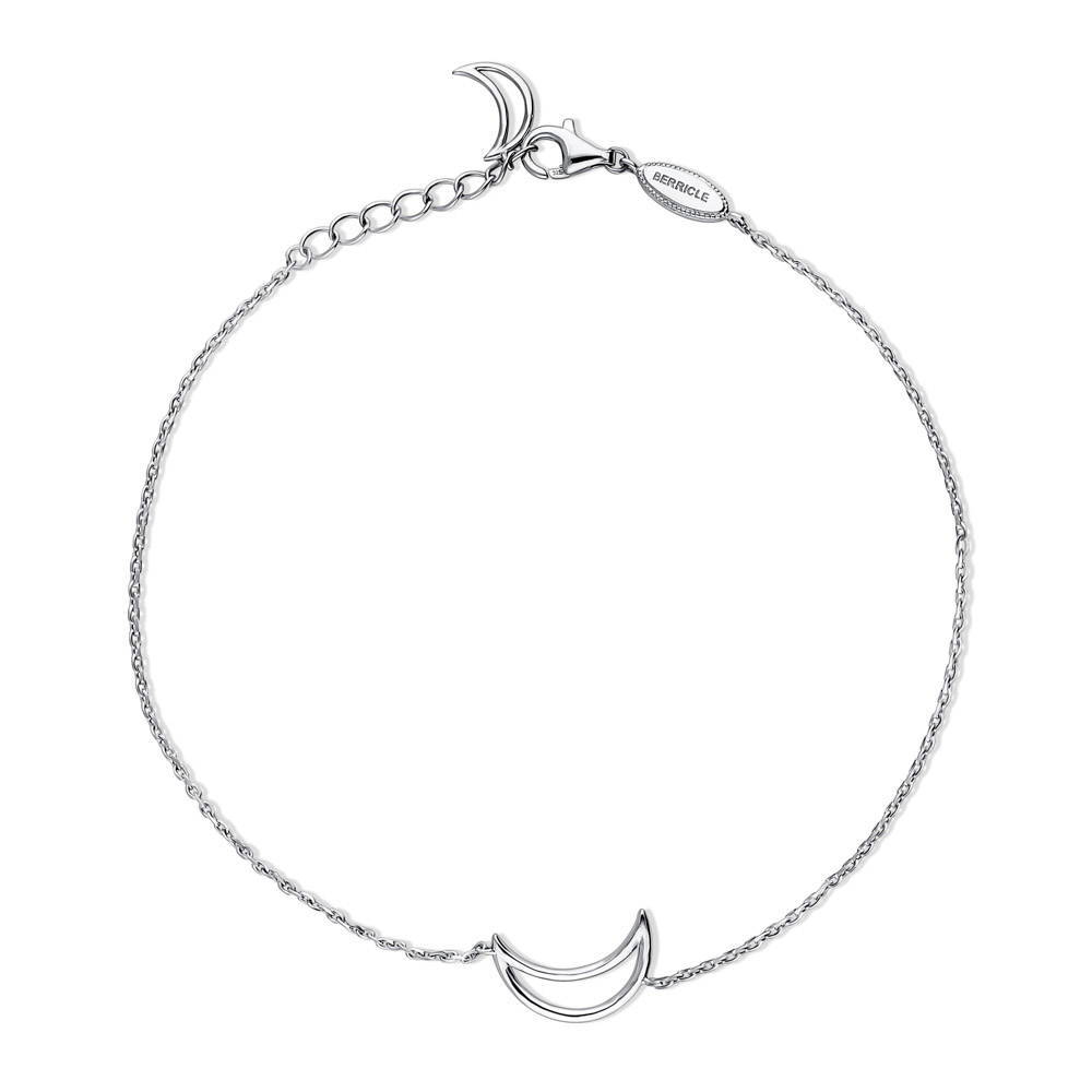 Crescent Moon Charm Anklet in Sterling Silver