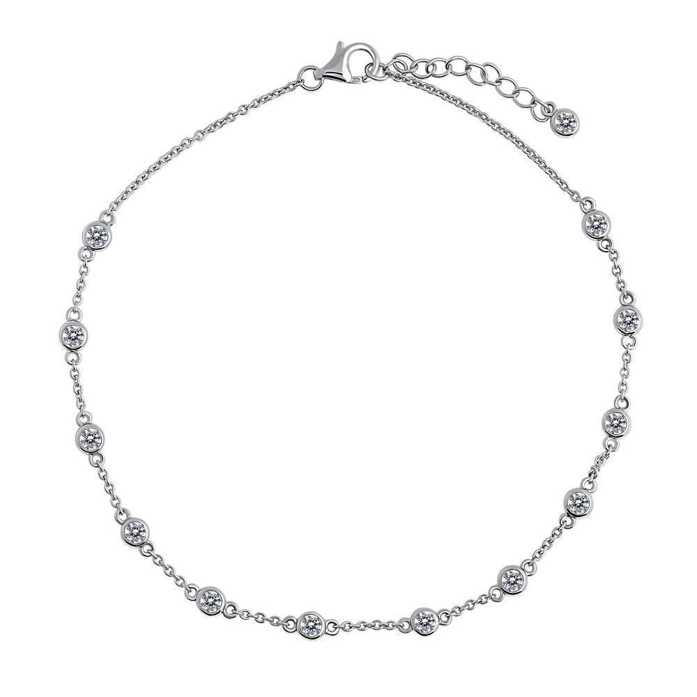 CZ by the Yard Station Anklet in Sterling Silver