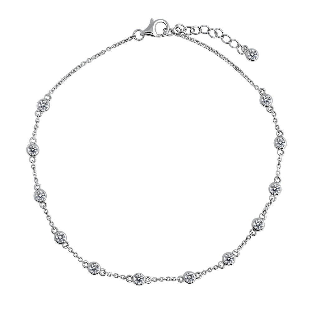 Station CZ Rolo Chain Station Anklet in Sterling Silver, 2 of 4