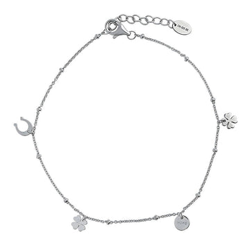 Clover Coin Charm Anklet in Sterling Silver
