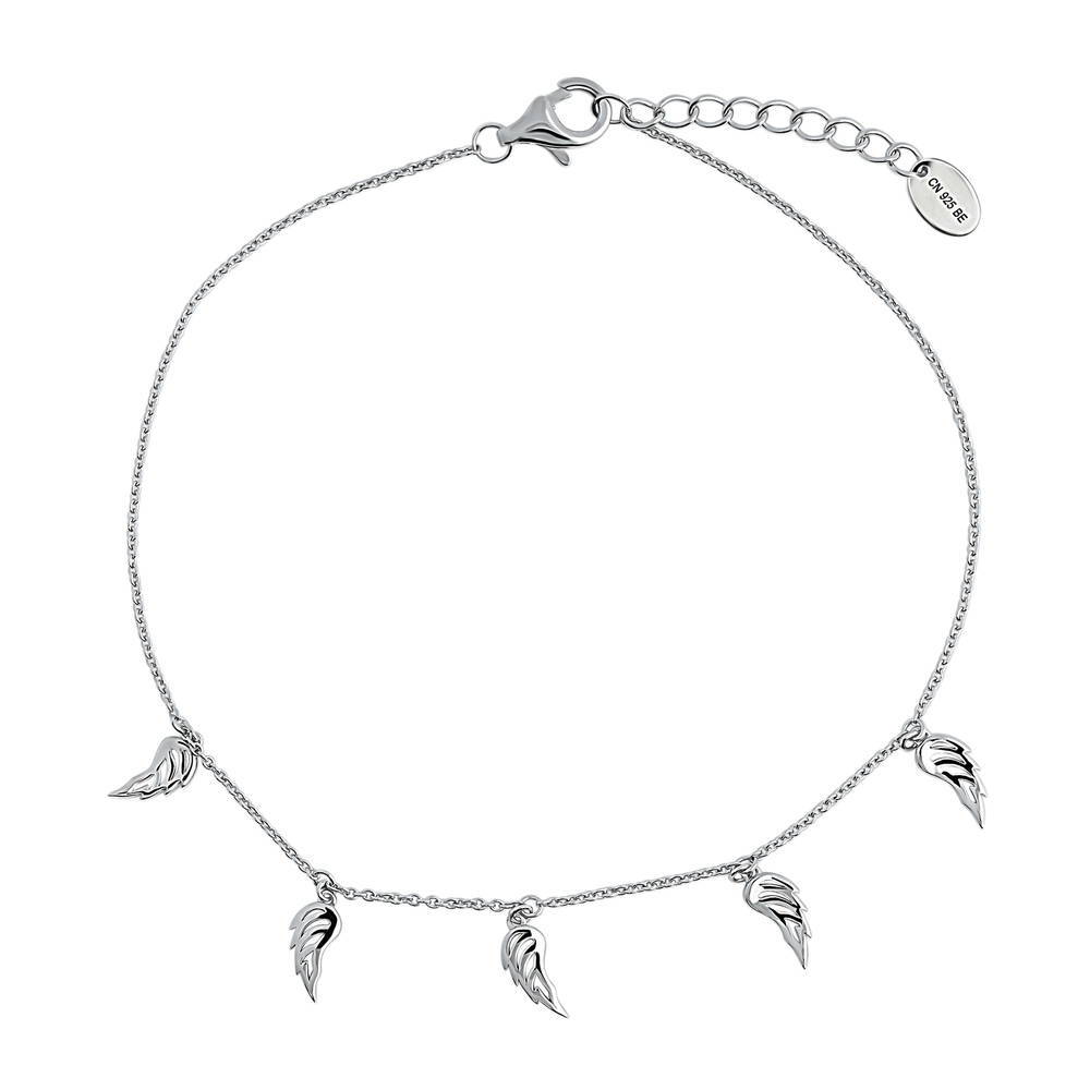 Feather Charm Anklet in Sterling Silver