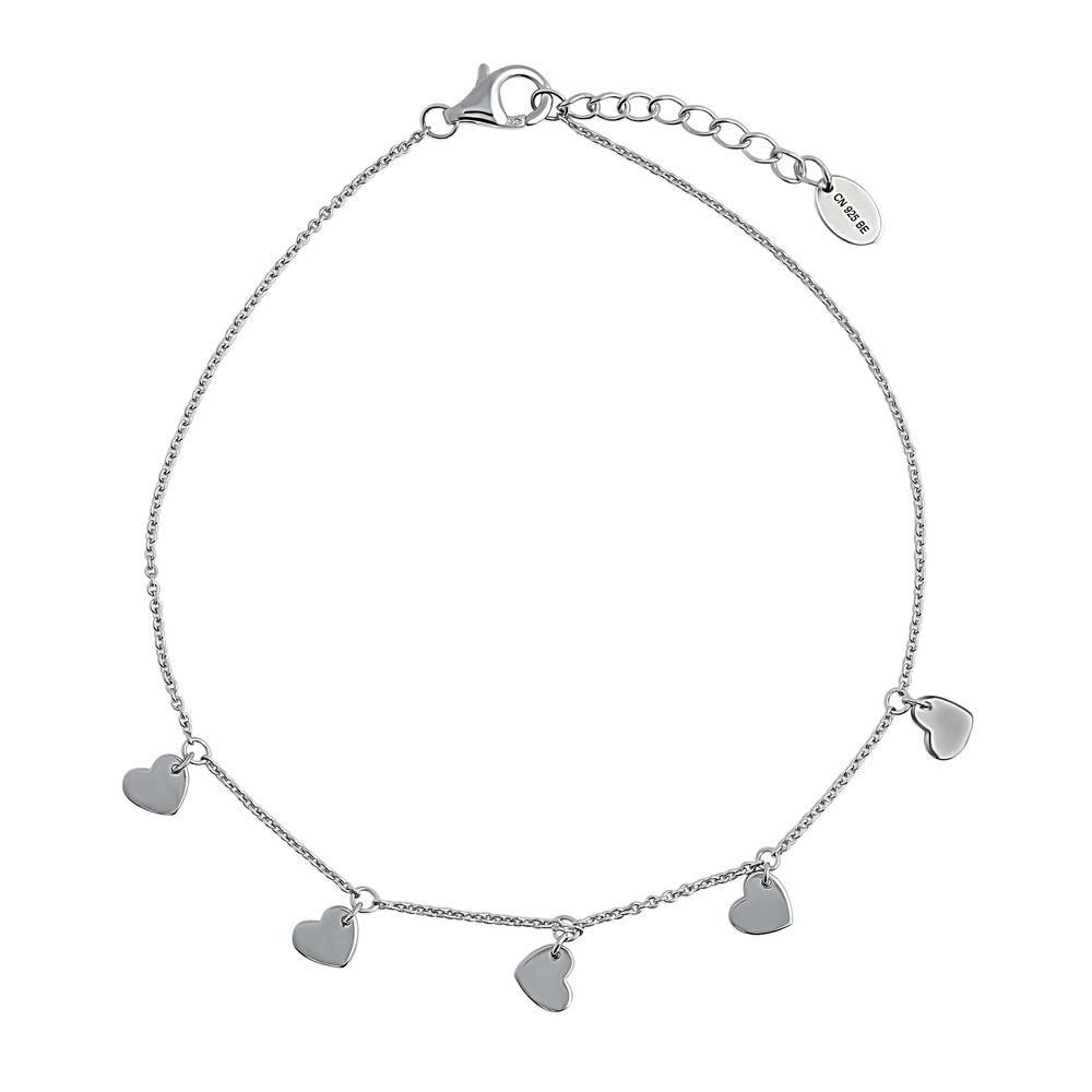 Heart Charm Anklet in Sterling Silver