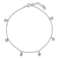 CZ Cable Chain Charm Anklet in Sterling Silver, Clear Color