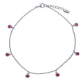 CZ Cable Chain Charm Anklet in Sterling Silver, Red Color