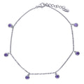 CZ Cable Chain Charm Anklet in Sterling Silver, Purple Color