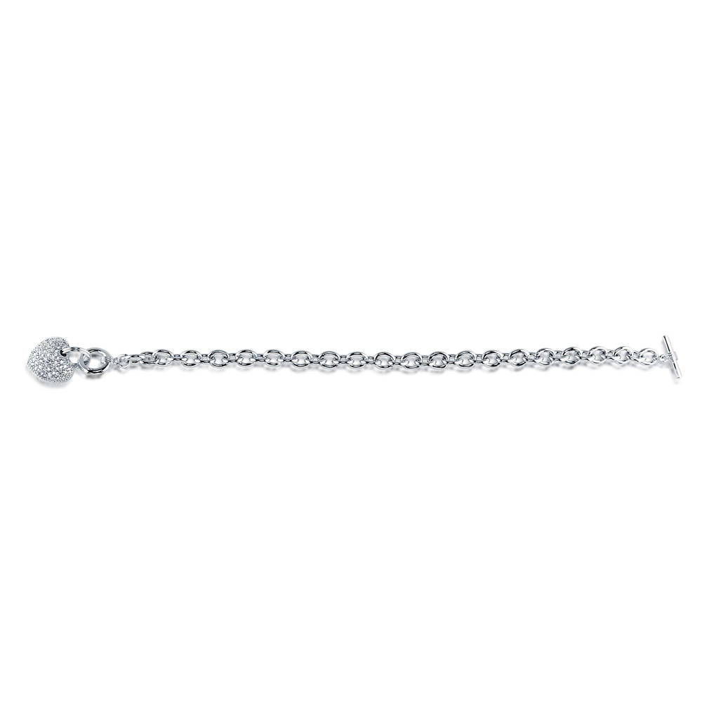 Heart CZ Necklace Earrings and Bracelet Set in Silver-Tone
