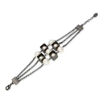 Imitation Pearl Chain Bracelet in Black-Tone 30mm