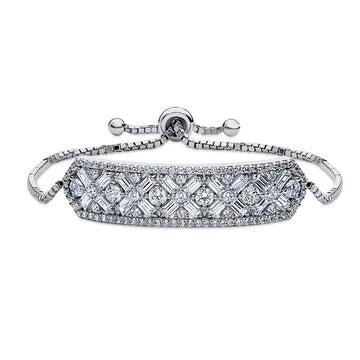 Bar Art Deco CZ Chain Bracelet in Sterling Silver