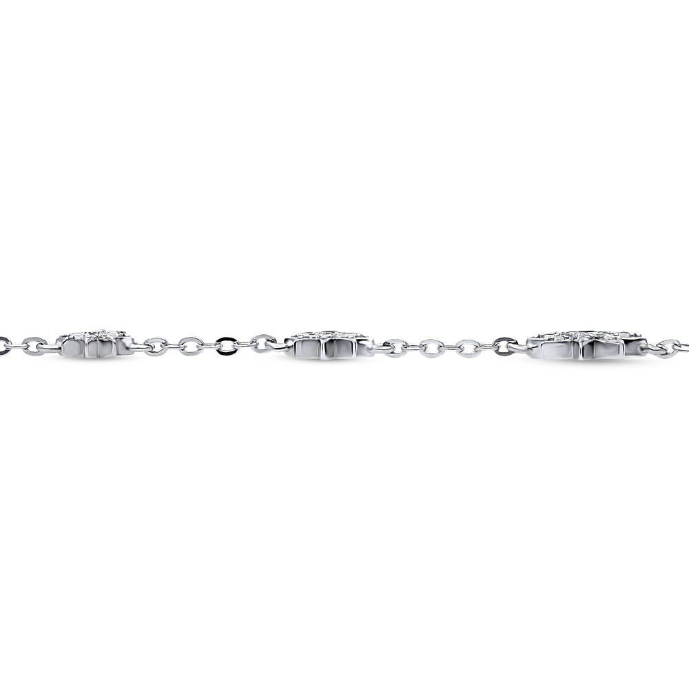 Front view of Starburst CZ Rolo Chain Bracelet in Sterling Silver, 4 of 6
