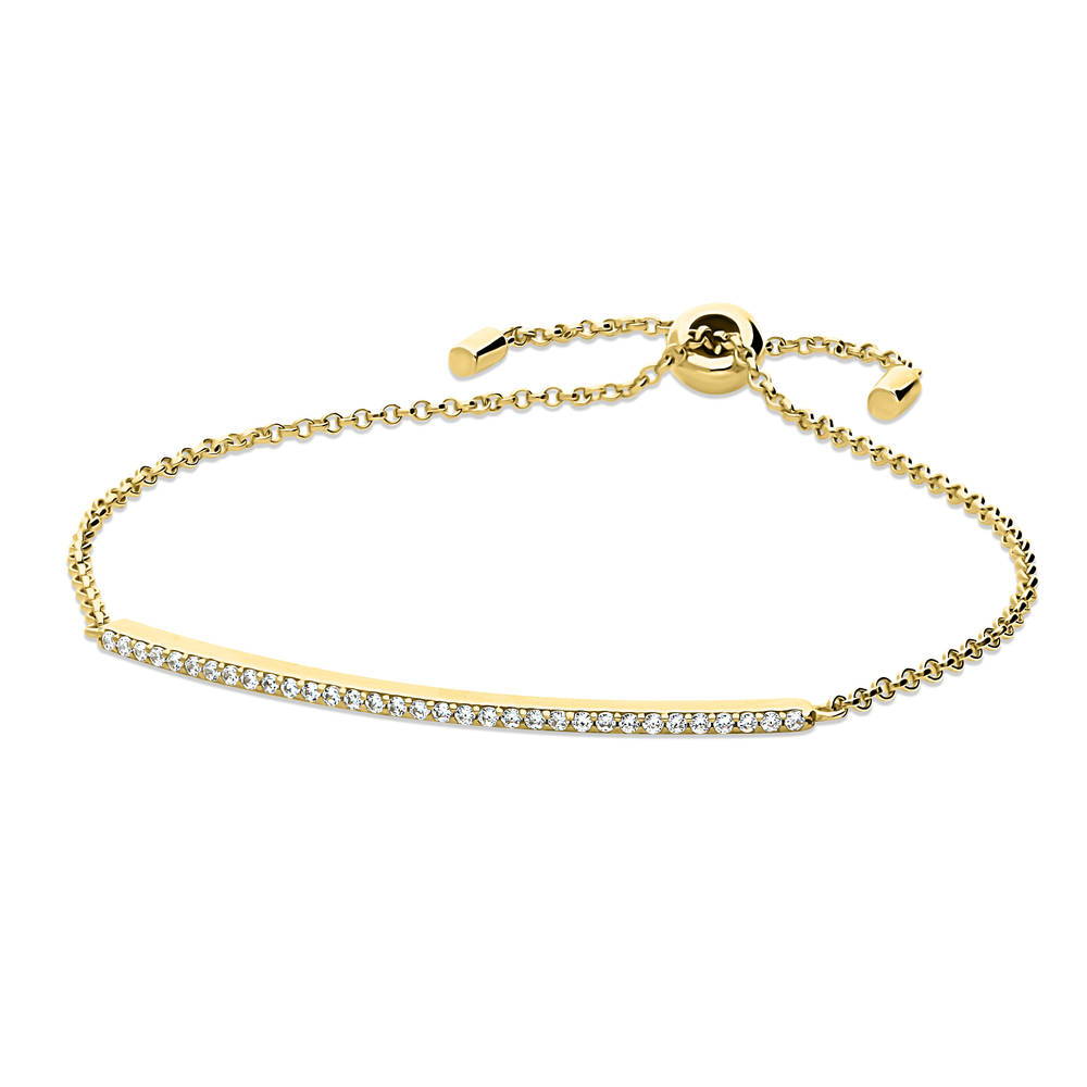 Bar CZ Chain Bracelet in Gold Flashed Sterling Silver