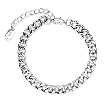 Statement Lightweight Curb Chain Bracelet in Silver-Tone 7mm