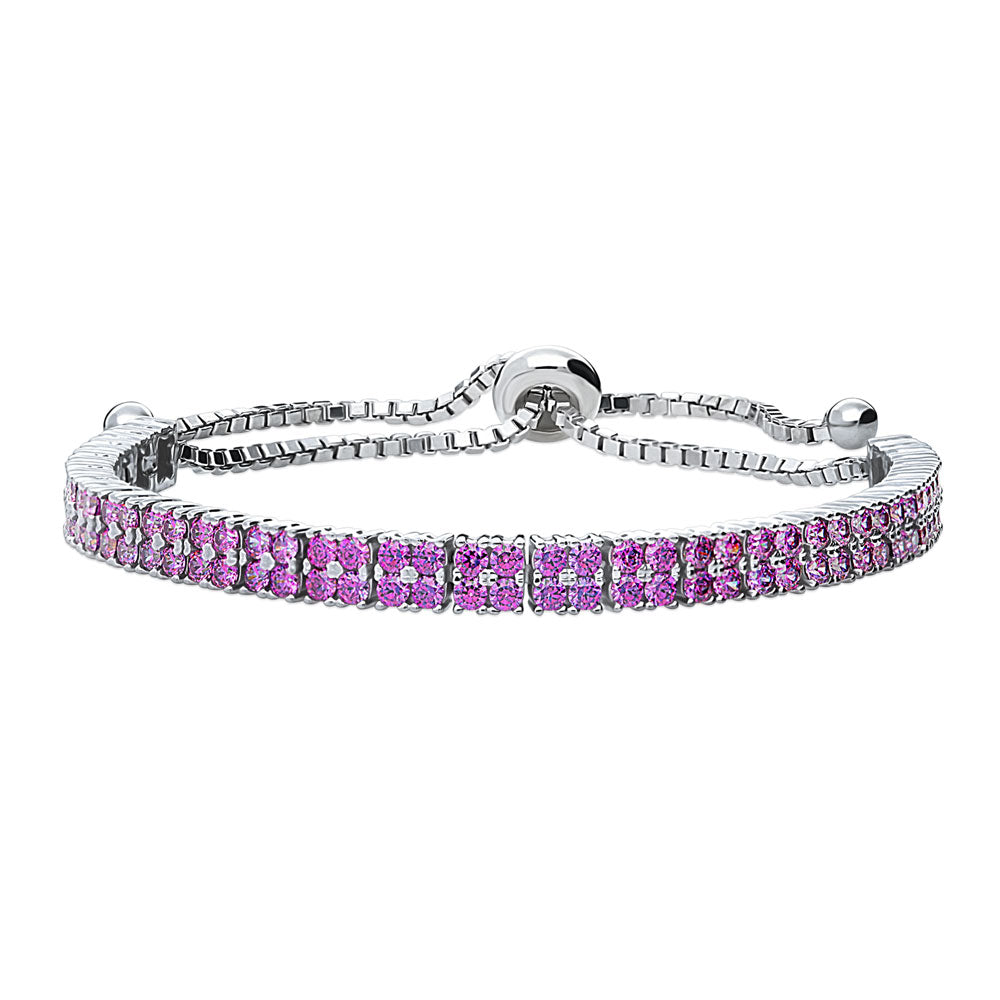 Bar CZ Tennis Bracelet in Sterling Silver, Purple Color