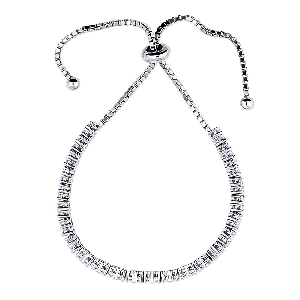 Angle view of Bar CZ Tennis Bracelet in Sterling Silver, Purple Color