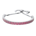 Front view of Bar CZ Tennis Bracelet in Sterling Silver 4-9 inch, Red Color