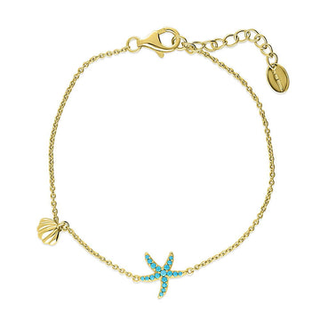Starfish Clam Synthetic Turquoise Chain Bracelet in Sterling Silver