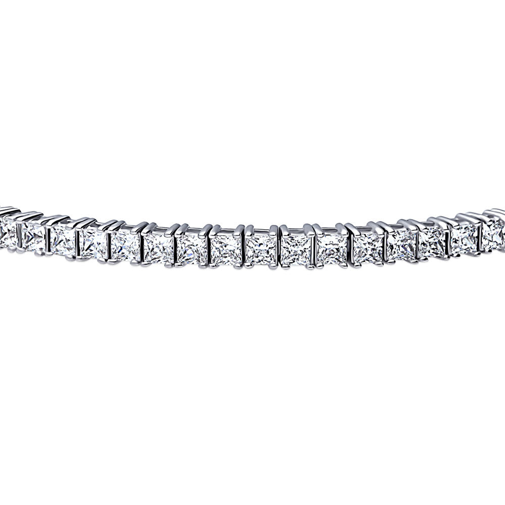 Angle view of Princess CZ Tennis Bracelet in Sterling Silver, 4 of 5