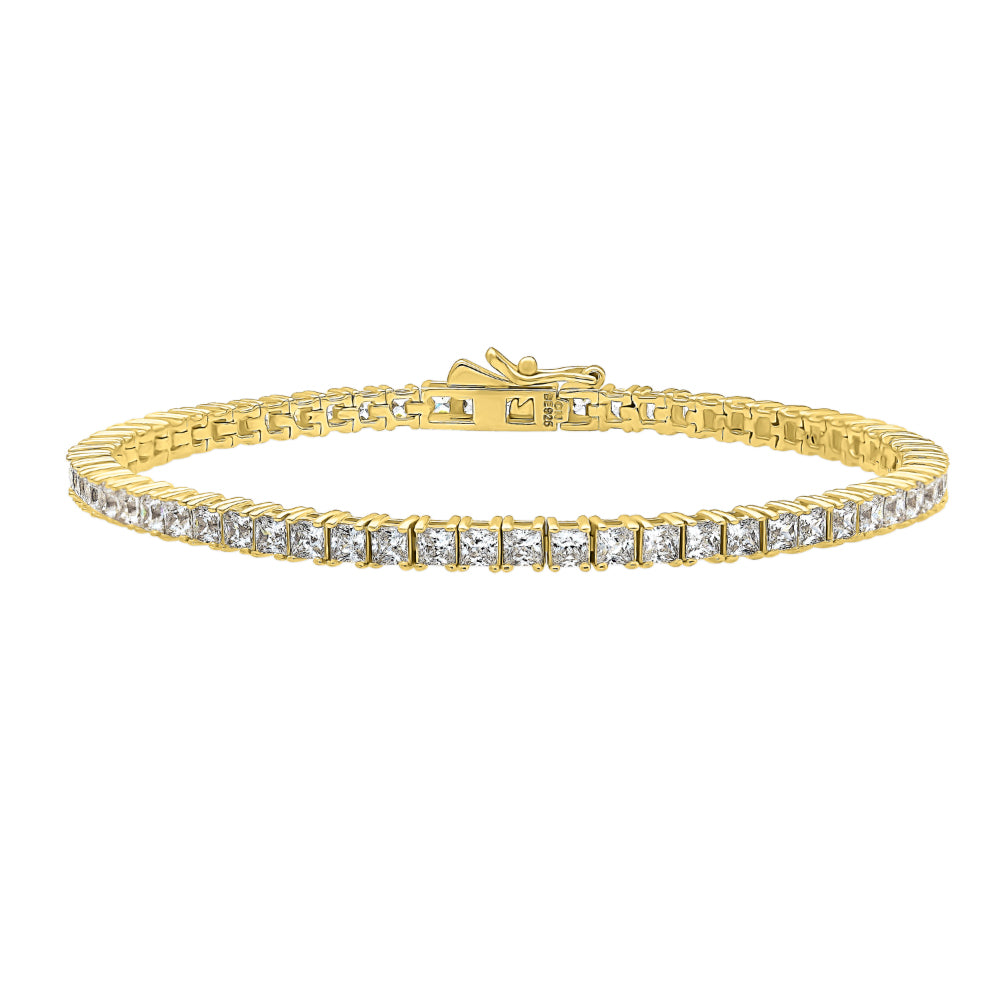 Princess CZ Tennis Bracelet in Gold Flashed Sterling Silver, 1 of 6
