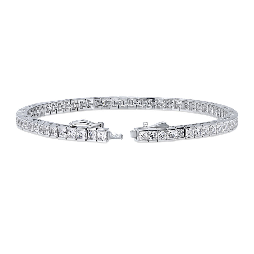 Front view of Bar Princess CZ Tennis Bracelet in Sterling Silver, 3 of 4