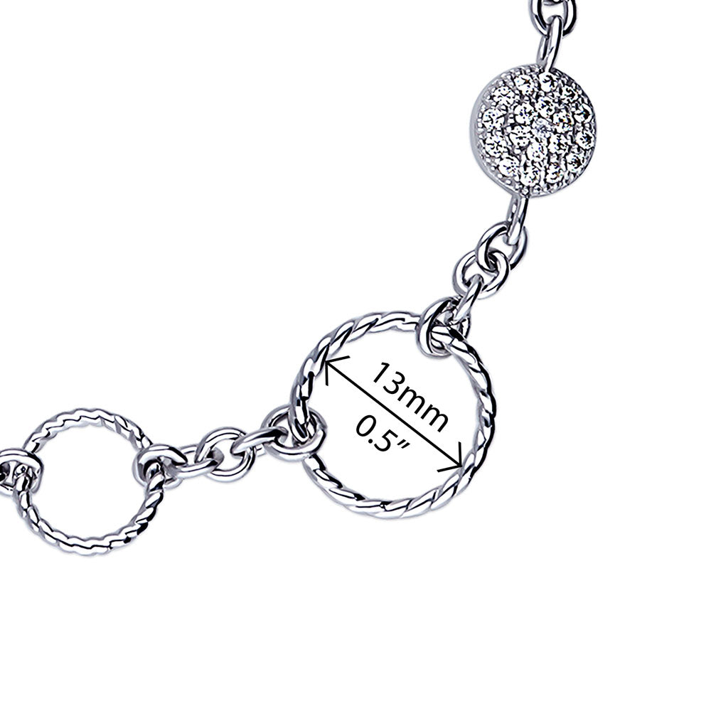 Open Circle Cable CZ Link Bracelet in Sterling Silver