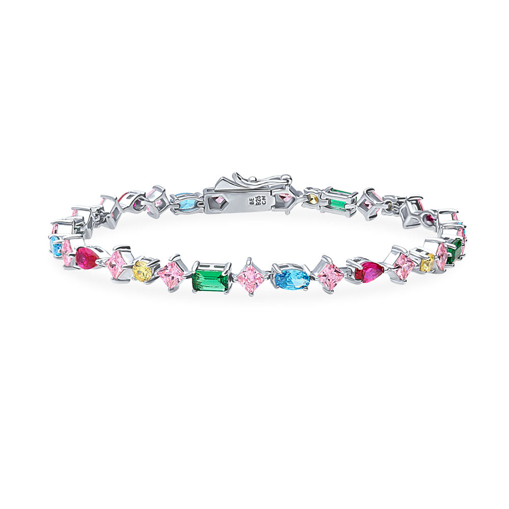 Cluster Emerald-Green CZ Tennis Bracelet in Sterling Silver, 1 of 9