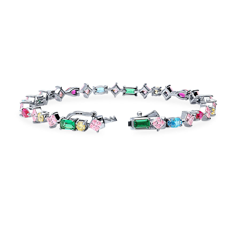 Front view of Cluster Emerald-Green CZ Tennis Bracelet in Sterling Silver, 3 of 9