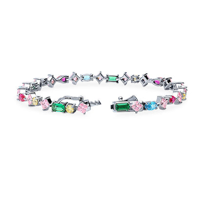 Cluster Emerald-Green CZ Tennis Bracelet in Sterling Silver