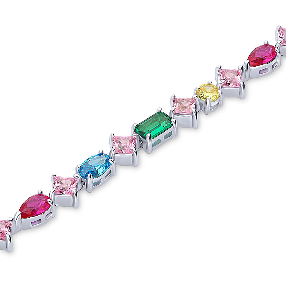 Angle view of Cluster Emerald-Green CZ Tennis Bracelet in Sterling Silver, 4 of 9