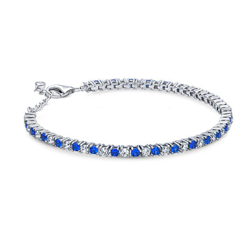 Simulated Blue Sapphire CZ Statement Tennis Bracelet in Sterling Silver