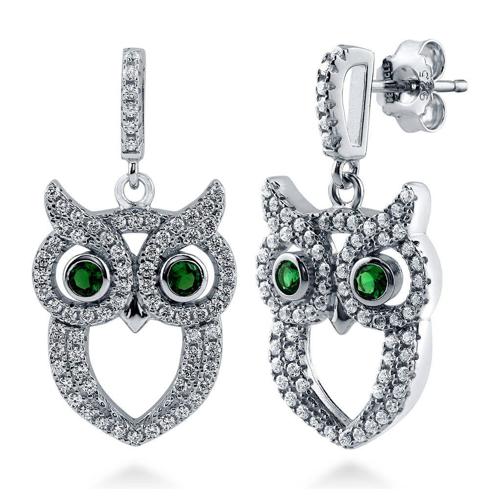 Owl CZ Dangle Earrings in Sterling Silver