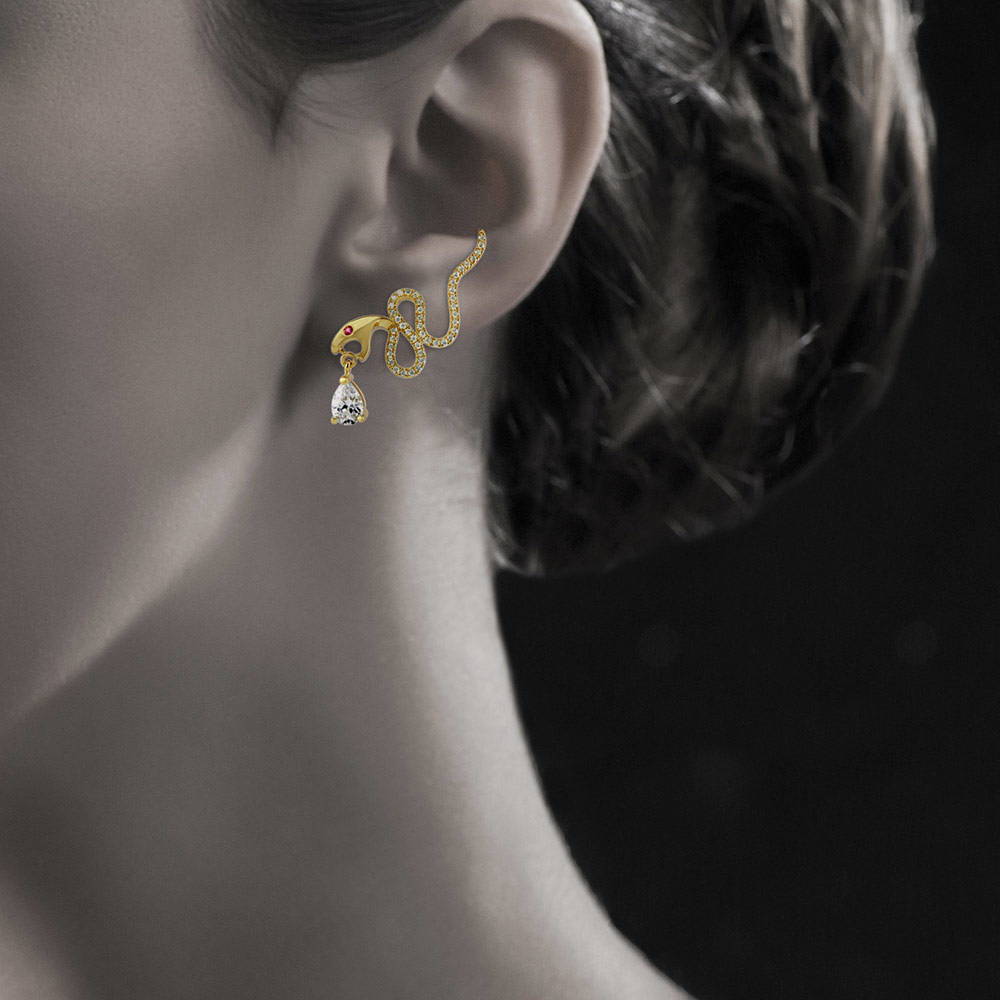 Snake CZ Ear Crawlers in Gold Flashed Sterling Silver