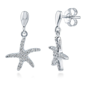 Starfish CZ Dangle Earrings in Sterling Silver