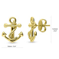 Front view of Anchor Stud Earrings in Sterling Silver, Yellow Gold Flashed